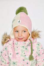 Winter Peruvian Knit Hat With Pompom Lavender Pink And Green - J10Z19_05660