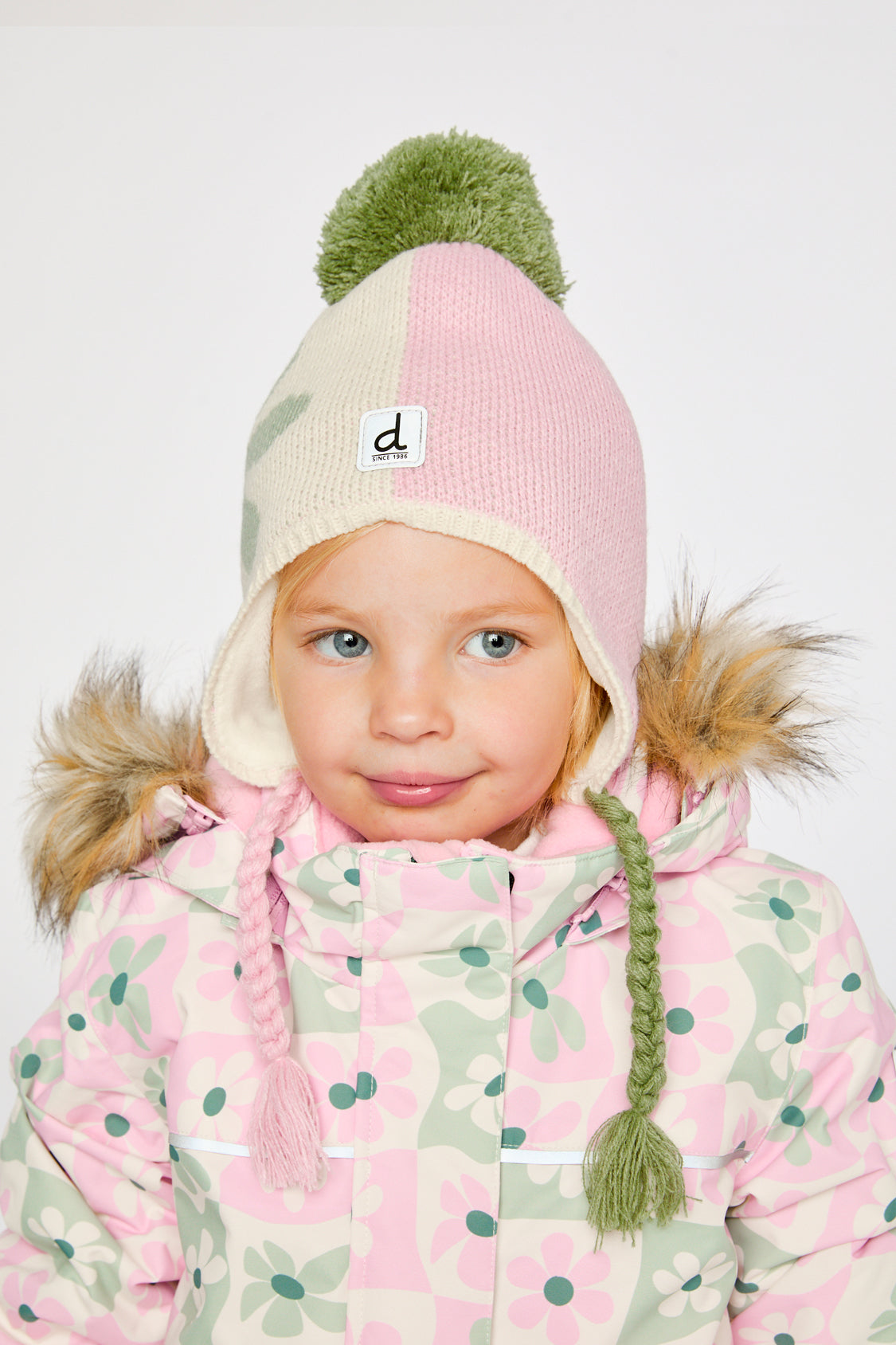 Winter Peruvian Knit Hat With Pompom Lavender Pink And Green - J10Z19_05660