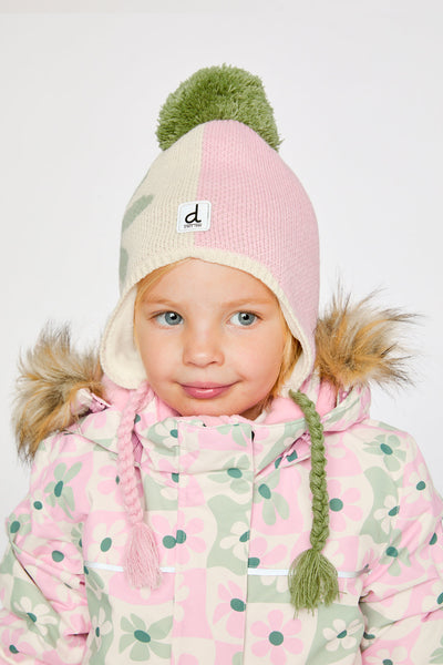 Winter Peruvian Knit Hat With Pompom Lavender Pink And Green - J10Z19_05660