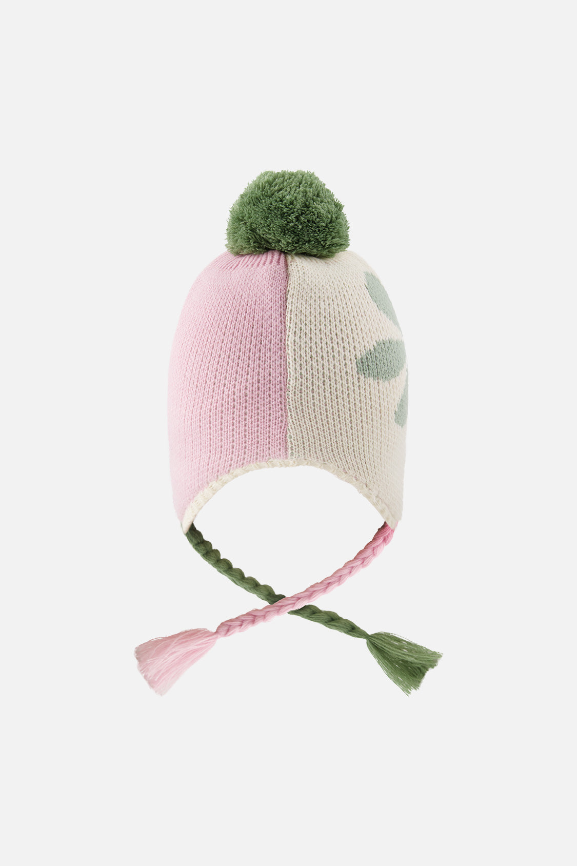 Winter Peruvian Knit Hat With Pompom Lavender Pink And Green - J10Z19_05660
