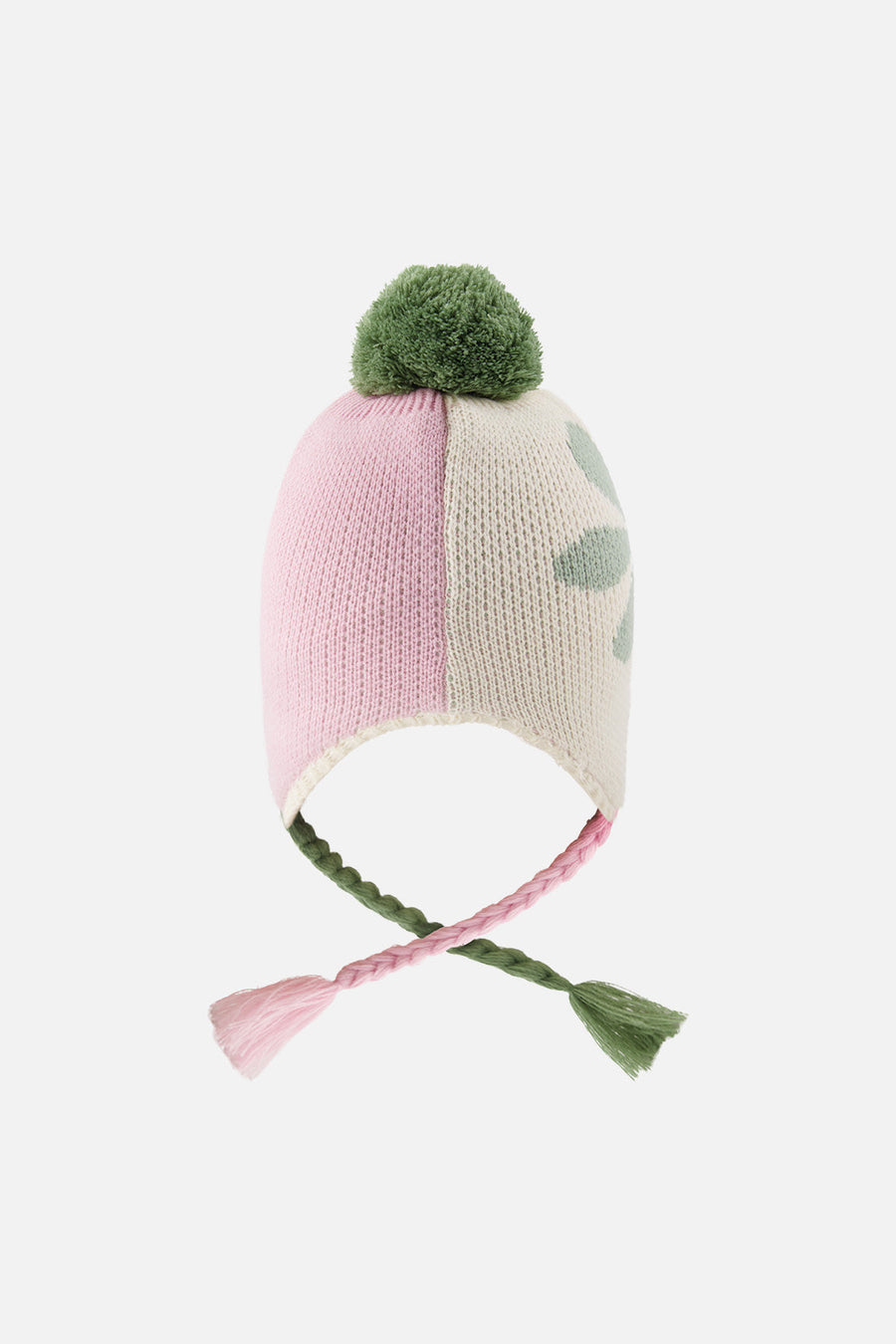 Winter Peruvian Knit Hat With Pompom Lavender Pink And Green - J10Z19_05660