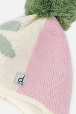 Winter Peruvian Knit Hat With Pompom Lavender Pink And Green - J10Z19_05660