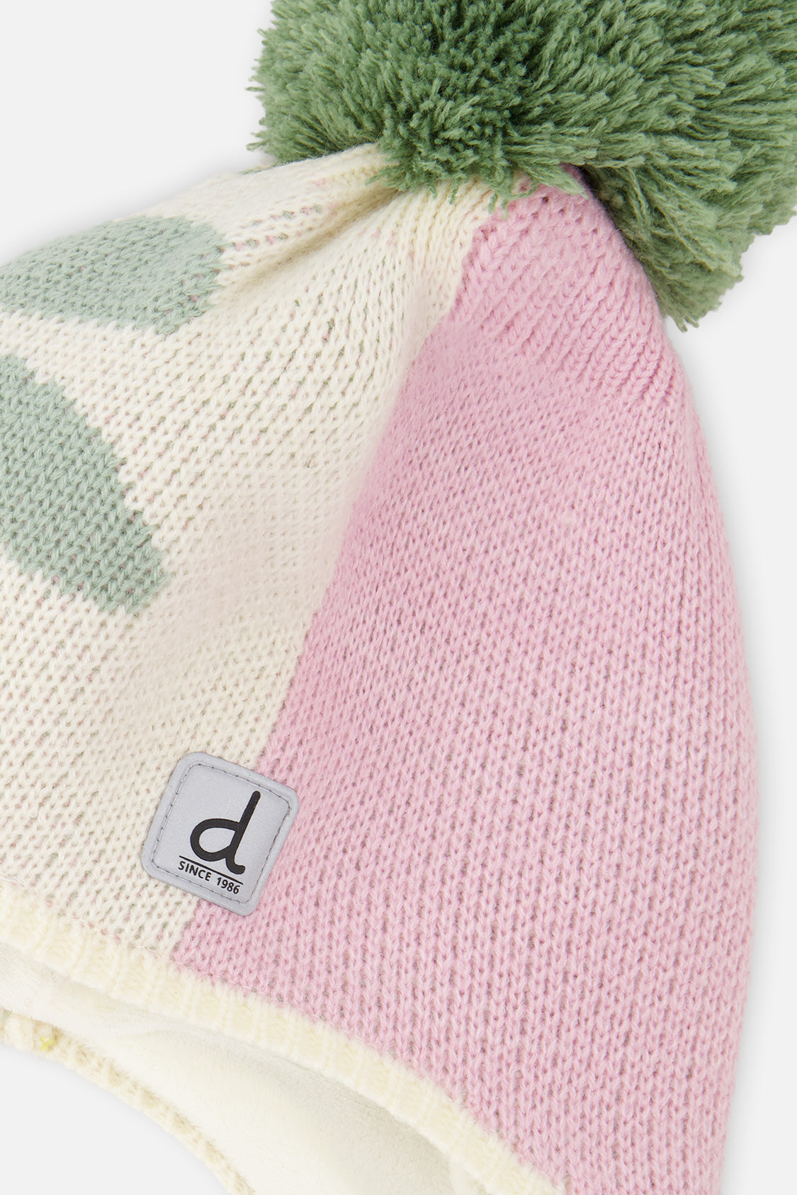 Winter Peruvian Knit Hat With Pompom Lavender Pink And Green - J10Z19_05660