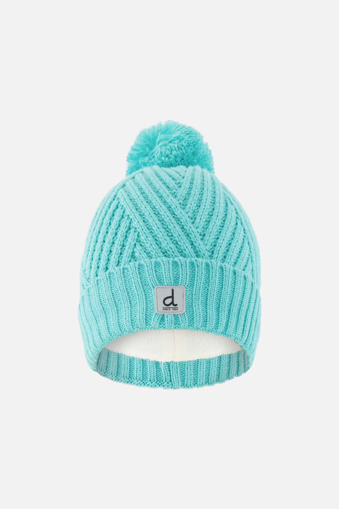 Winter Knit Hat With Pompom Turquoise Blue - J10Z20_02820
