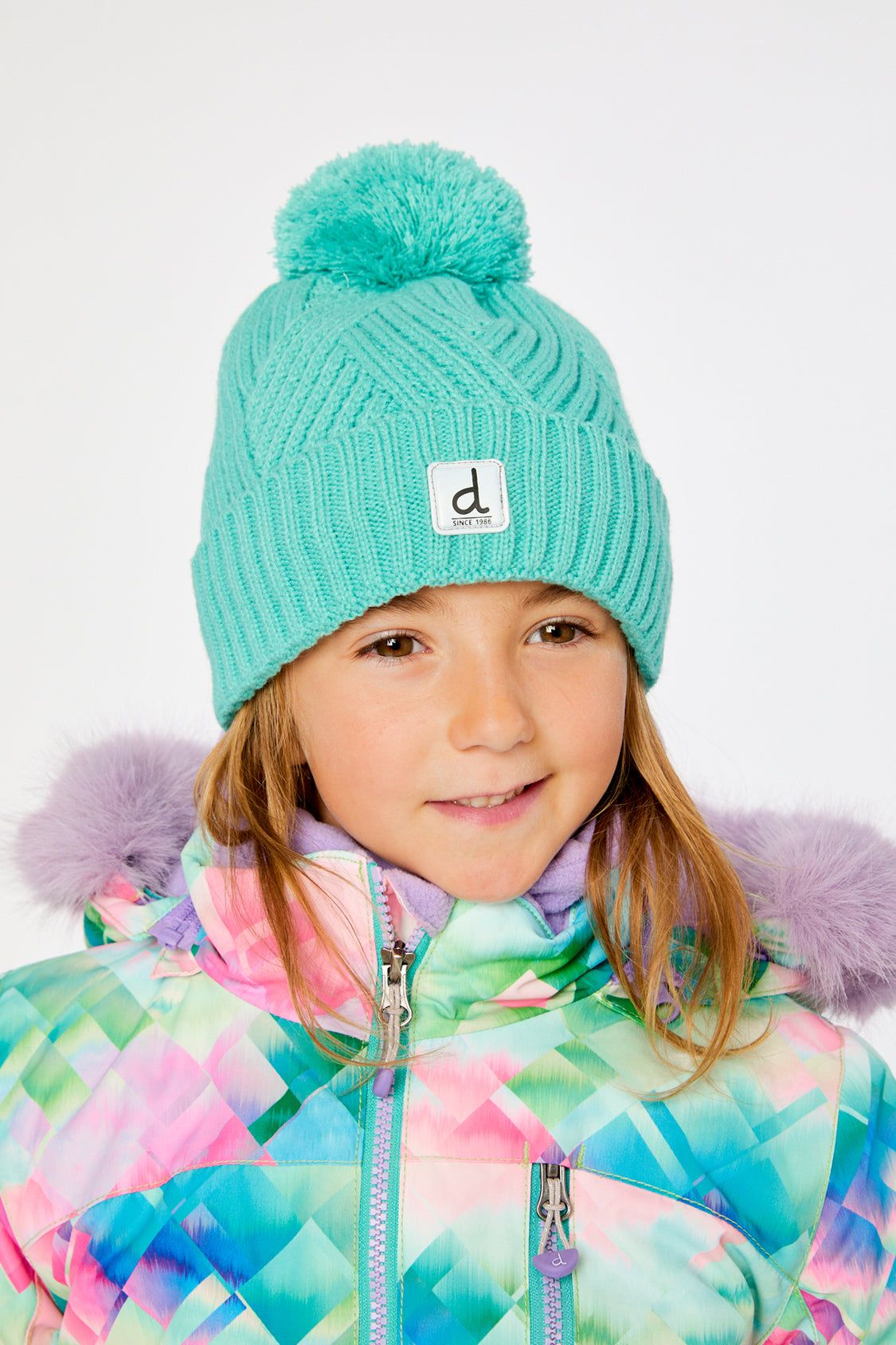 Winter Knit Hat With Pompom Turquoise Blue - J10Z20_02820