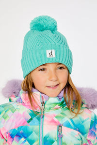 Winter Knit Hat With Pompom Turquoise Blue - J10Z20_02820
