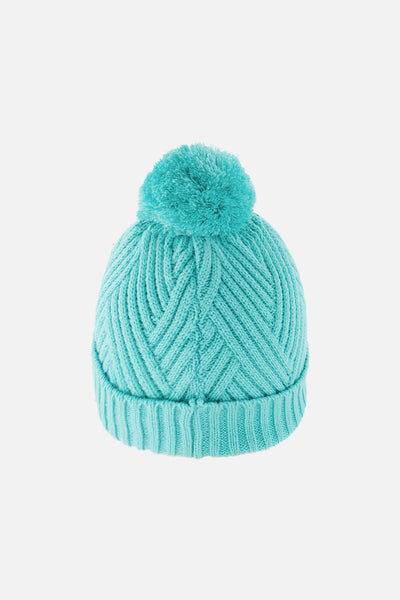 Winter Knit Hat With Pompom Turquoise Blue - J10Z20_02820