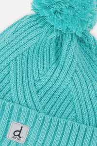 Winter Knit Hat With Pompom Turquoise Blue - J10Z20_02820