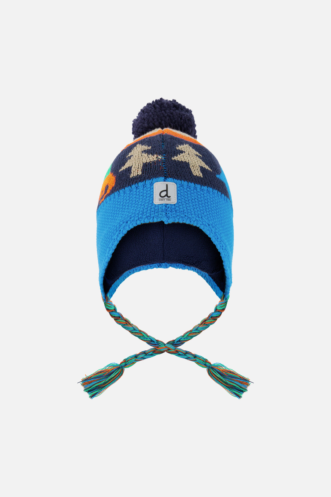 Winter Peruvian Knit Hat With Pompom Blue Dinosaur Print - J10Z21_1J077
