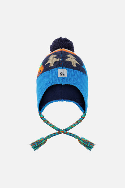 Winter Peruvian Knit Hat With Pompom Blue Dinosaur Print - J10Z21_1J077
