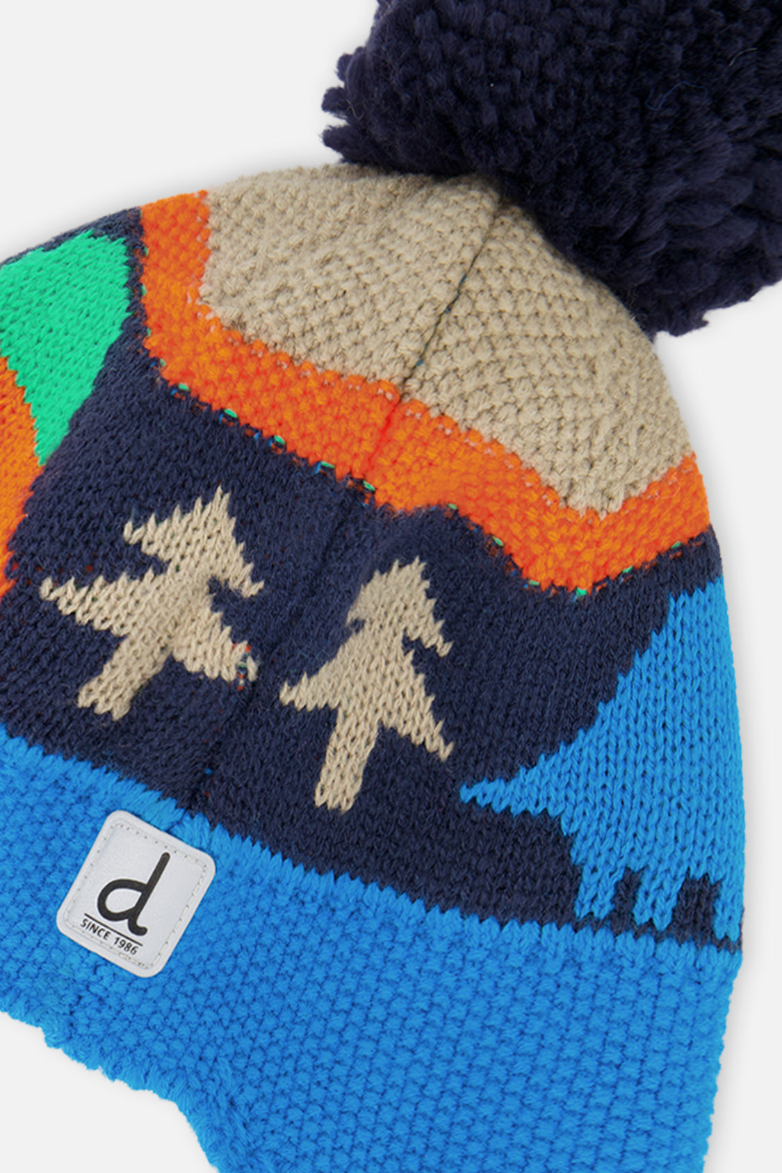 Winter Peruvian Knit Hat With Pompom Blue Dinosaur Print - J10Z21_1J077