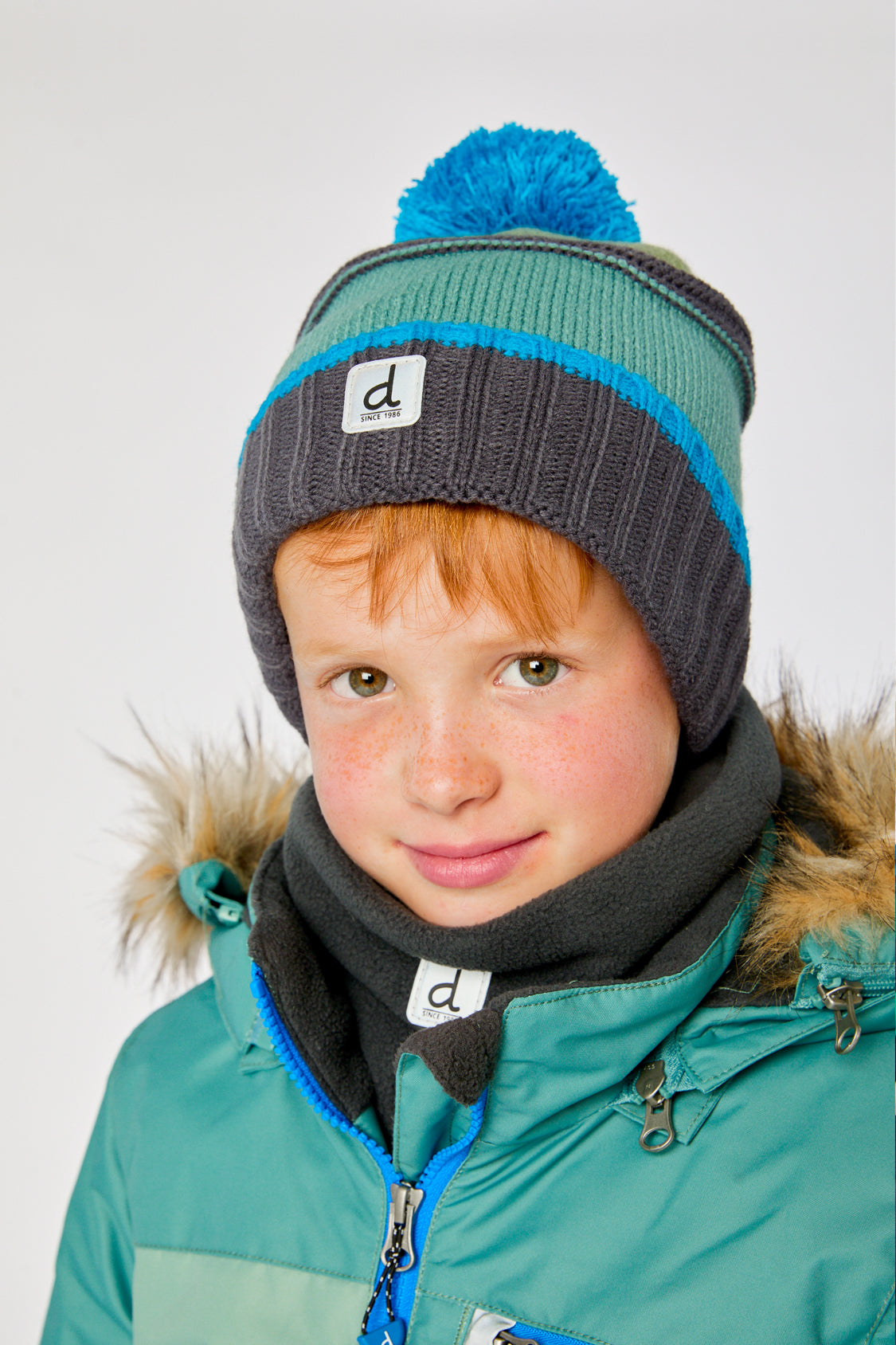 Winter Knit Hat With Pompom Blue And Grey Knitwear - J10Z22_1J070