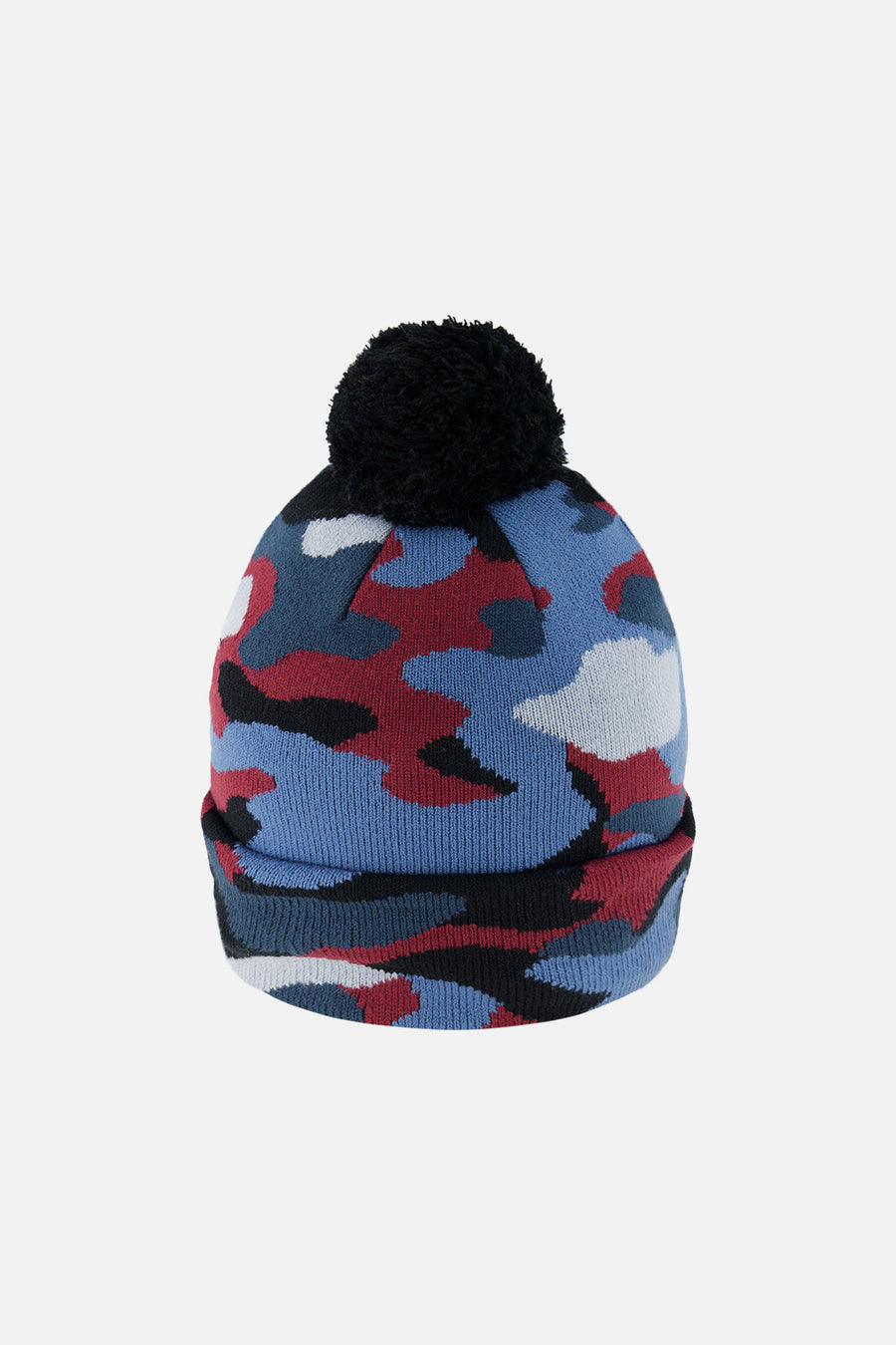 Winter Knit Hat With Pompom Blue And Red Camouflage - J10Z23_1J072