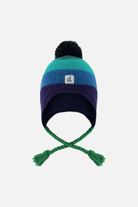 Winter Peruvian Knit Hat With Pompom Blue And Green Knit - J10Z25_1J071