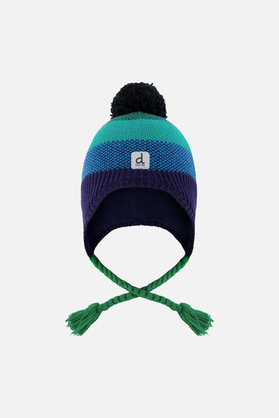 Winter Peruvian Knit Hat With Pompom Blue And Green Knit - J10Z25_1J071