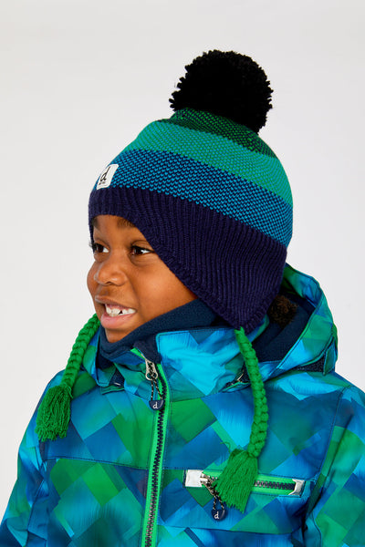 Winter Peruvian Knit Hat With Pompom Blue And Green Knit - J10Z25_1J071