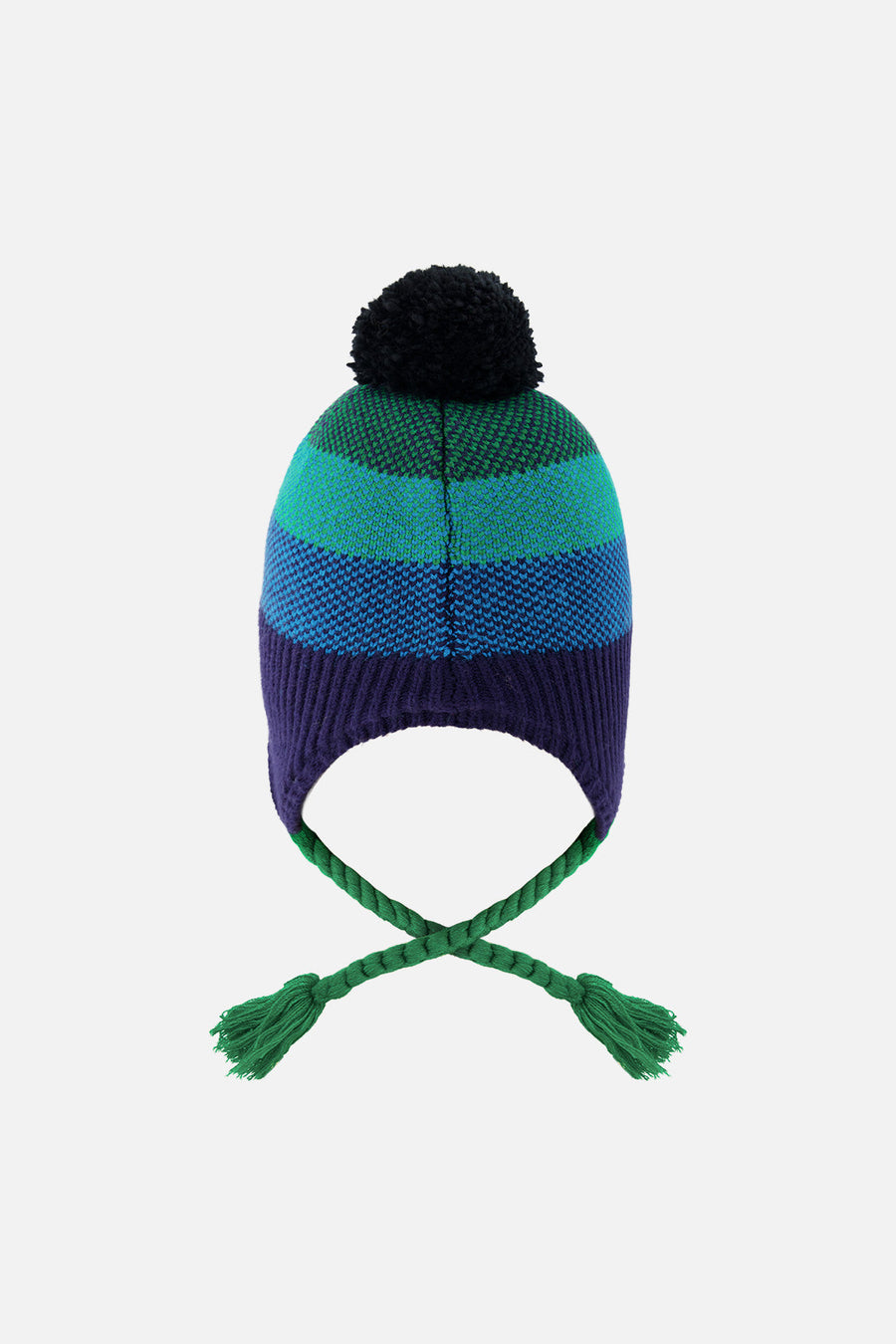 Winter Peruvian Knit Hat With Pompom Blue And Green Knit - J10Z25_1J071