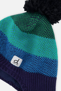 Winter Peruvian Knit Hat With Pompom Blue And Green Knit - J10Z25_1J071