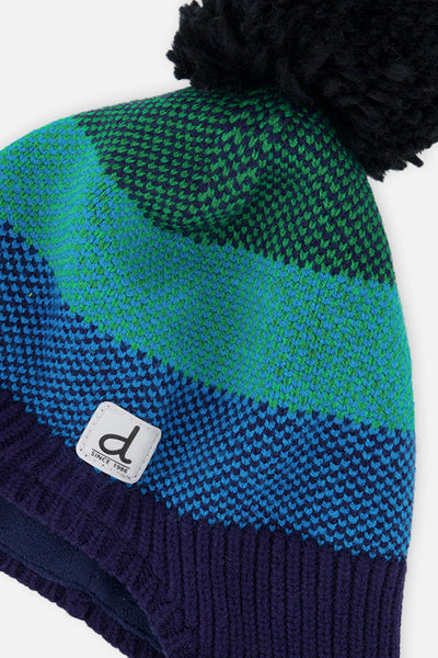 Winter Peruvian Knit Hat With Pompom Blue And Green Knit - J10Z25_1J071