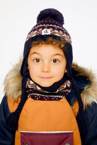 Baby Winter Peruvian Knit Hat With Pompom Blue And Red Jacquard - J10Z26B_1J073
