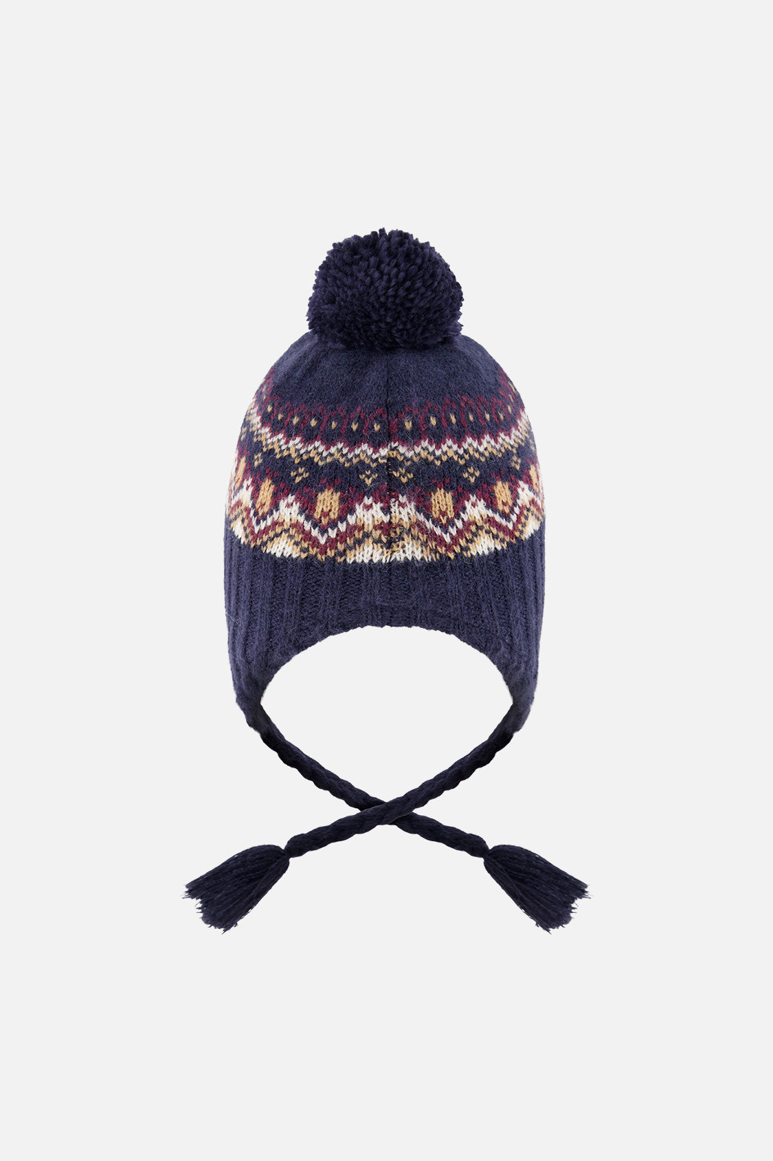 Baby Winter Peruvian Knit Hat With Pompom Blue And Red Jacquard - J10Z26B_1J073