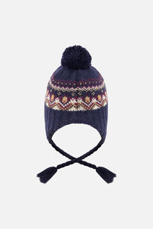 Baby Winter Peruvian Knit Hat With Pompom Blue And Red Jacquard - J10Z26B_1J073