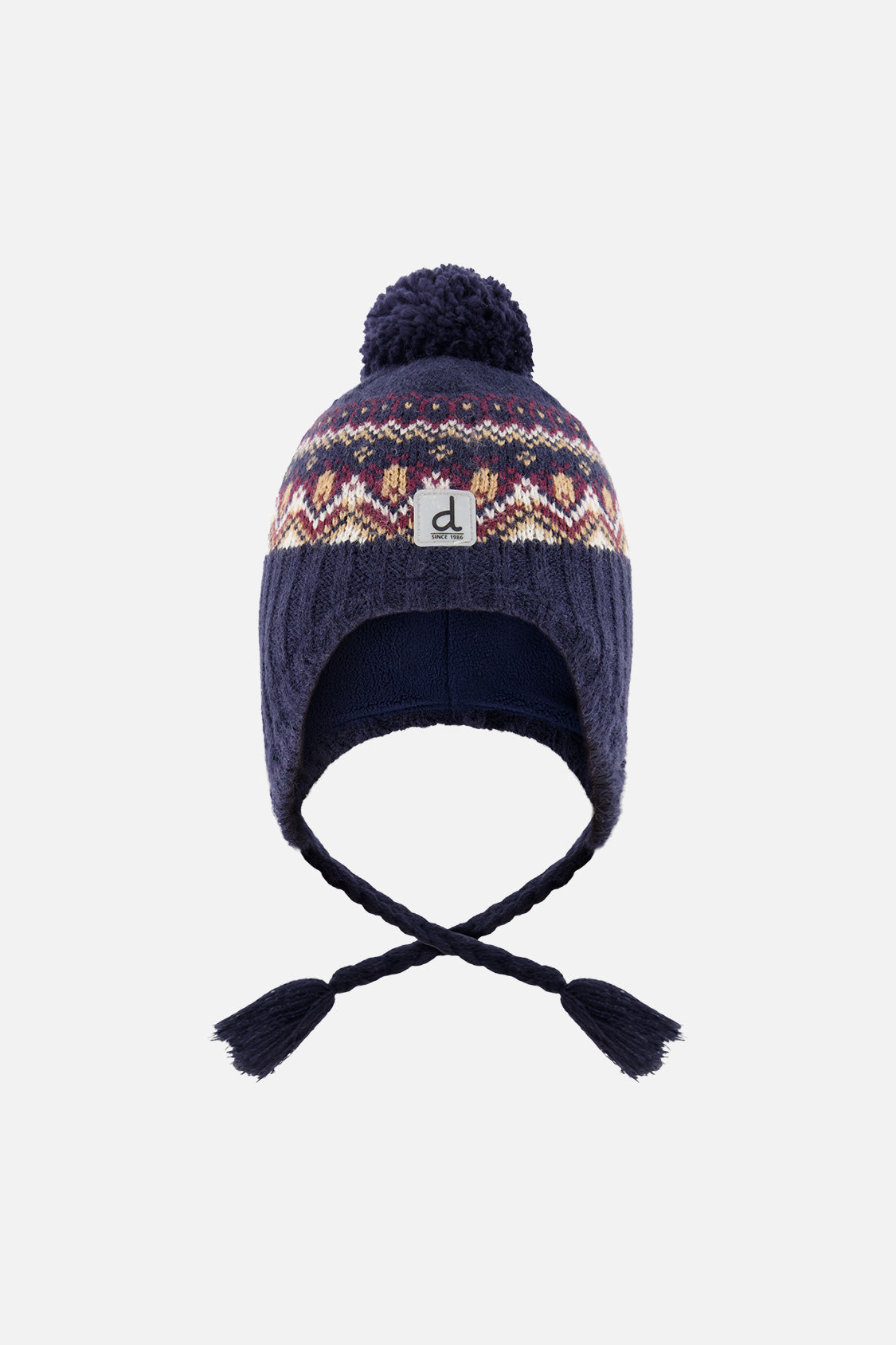 Winter Peruvian Knit Hat With Pompom Blue And Red Jacquard - J10Z26_1J073