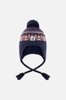 Winter Peruvian Knit Hat With Pompom Blue And Red Jacquard - J10Z26_1J073