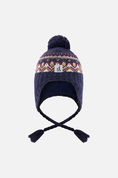 Winter Peruvian Knit Hat With Pompom Blue And Red Jacquard - J10Z26_1J073