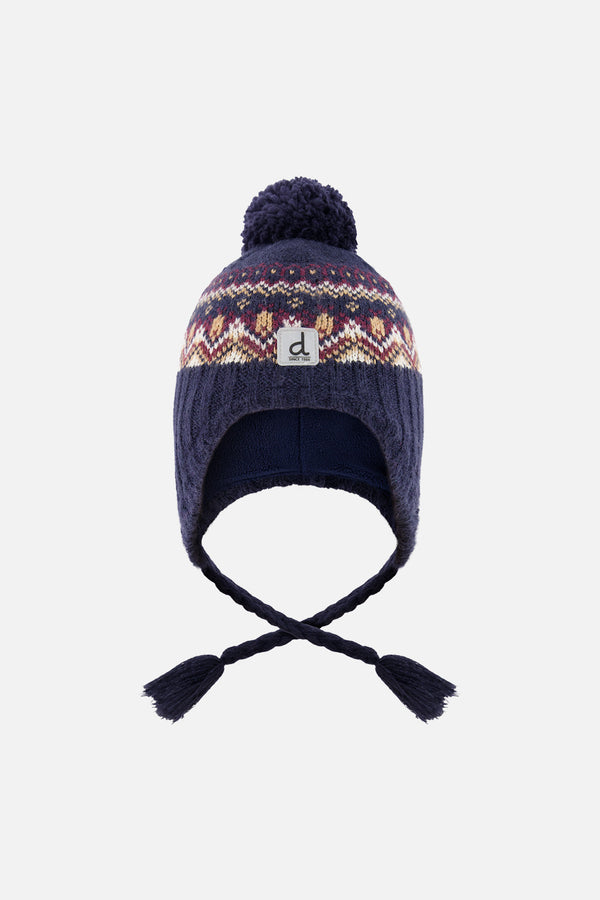 Winter Peruvian Knit Hat With Pompom Blue And Red Jacquard - J10Z26_1J073