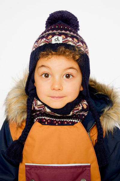 Winter Peruvian Knit Hat With Pompom Blue And Red Jacquard - J10Z26_1J073