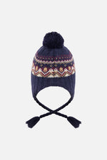 Winter Peruvian Knit Hat With Pompom Blue And Red Jacquard - J10Z26_1J073