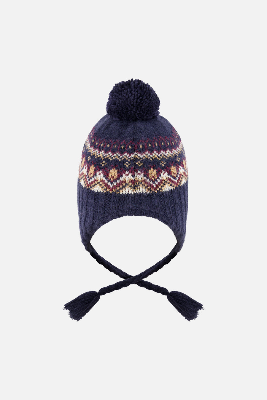 Winter Peruvian Knit Hat With Pompom Blue And Red Jacquard - J10Z26_1J073