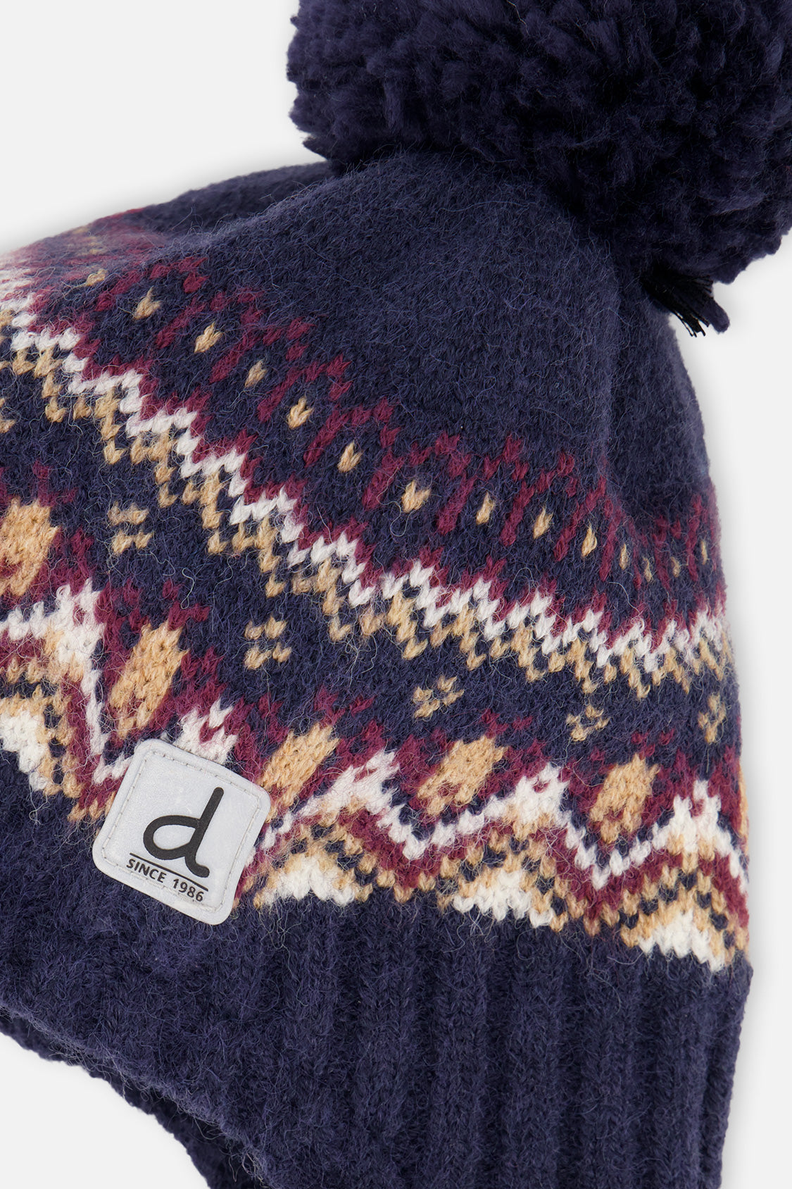 Winter Peruvian Knit Hat With Pompom Blue And Red Jacquard - J10Z26_1J073