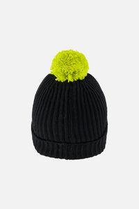 Winter Knit Hat With Pompom Black And Green - J10Z27_09990