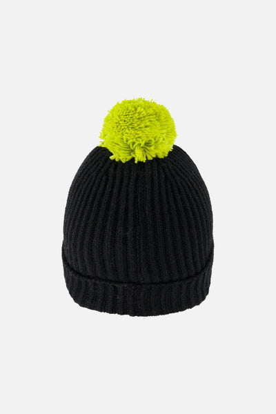 Winter Knit Hat With Pompom Black And Green - J10Z27_09990