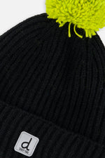 Winter Knit Hat With Pompom Black And Green - J10Z27_09990