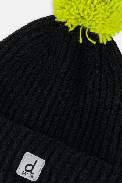 Winter Knit Hat With Pompom Black And Green - J10Z27_09990
