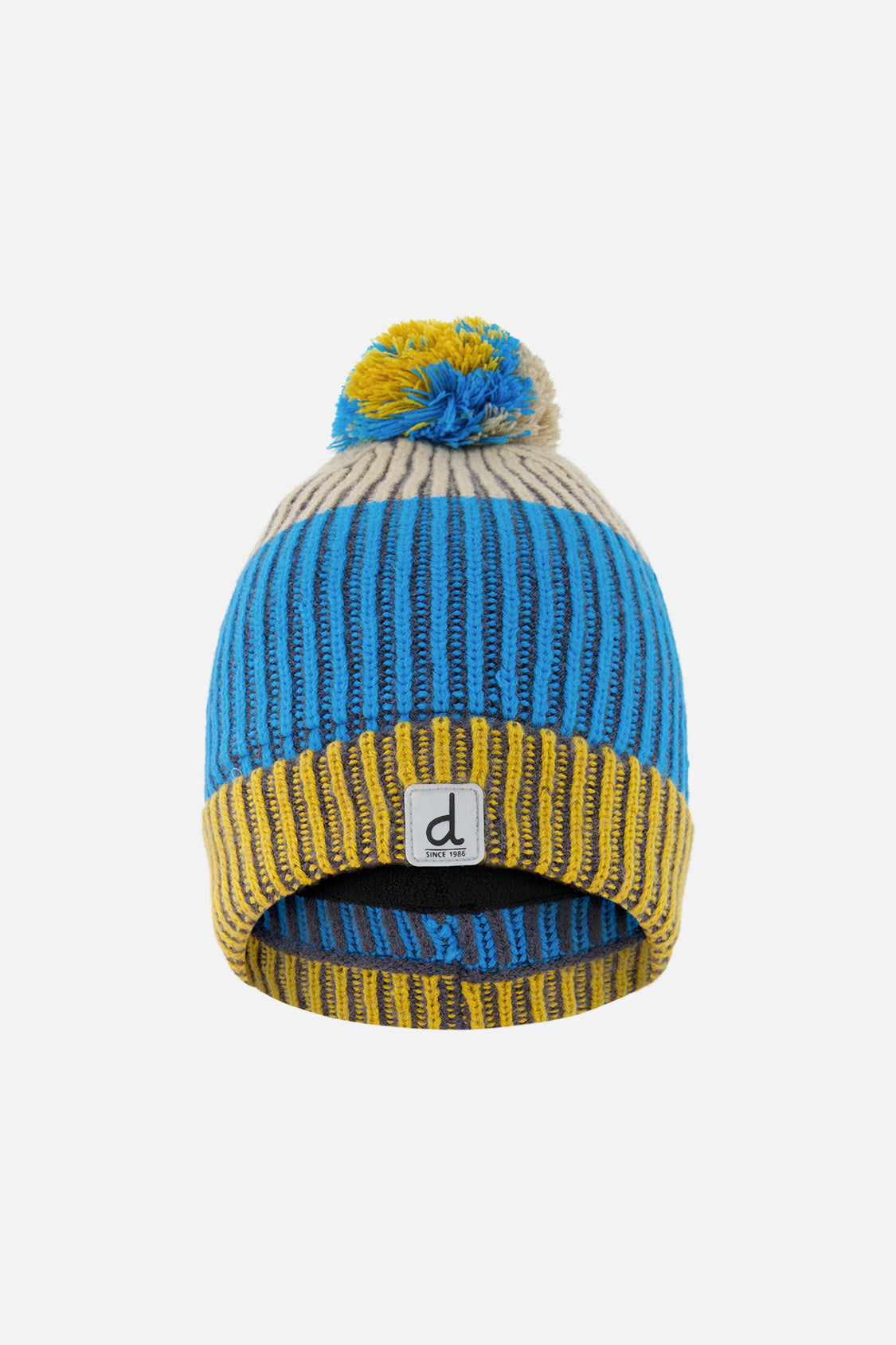Winter Knit Hat With Pompom Blue And Yellow - J10Z28_1J084