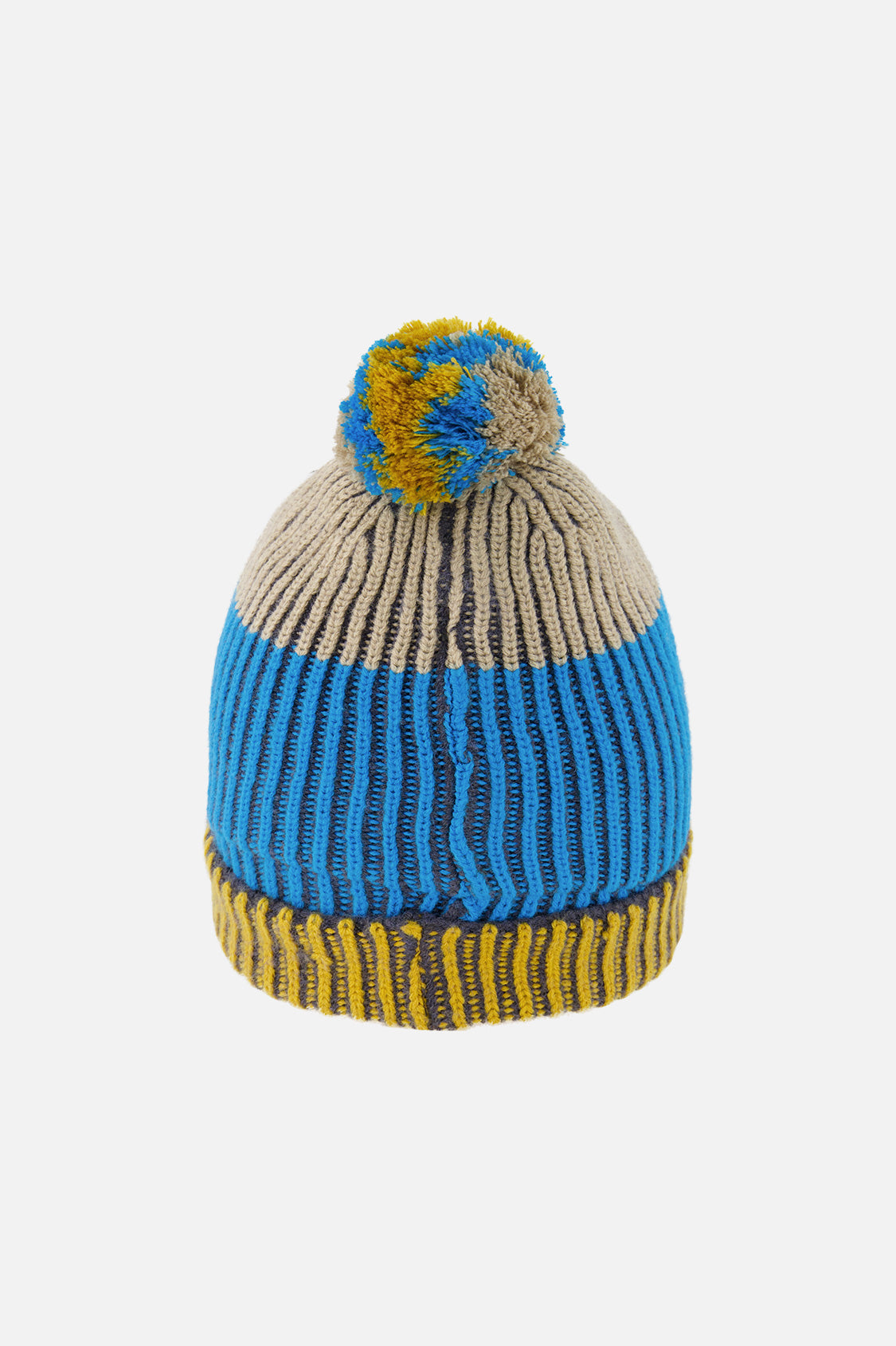 Winter Knit Hat With Pompom Blue And Yellow - J10Z28_1J084