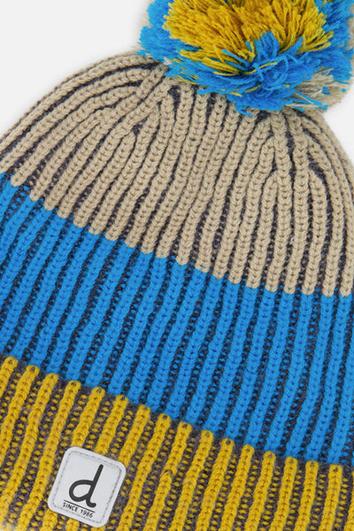 Winter Knit Hat With Pompom Blue And Yellow - J10Z28_1J084