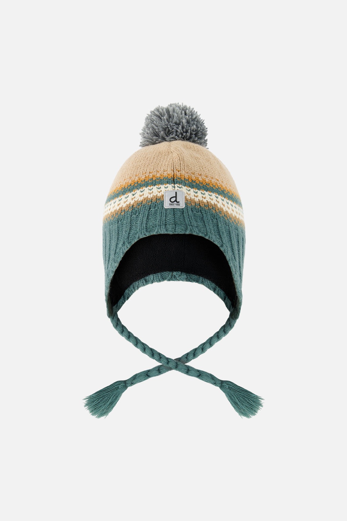 Baby Winter Peruvian Knit Hat With Pompom Beige And Green Jacquard - J10Z29B_1J076
