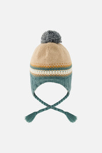Baby Winter Peruvian Knit Hat With Pompom Beige And Green Jacquard - J10Z29B_1J076