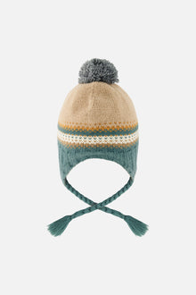 Baby Winter Peruvian Knit Hat With Pompom Beige And Green Jacquard - J10Z29B_1J076