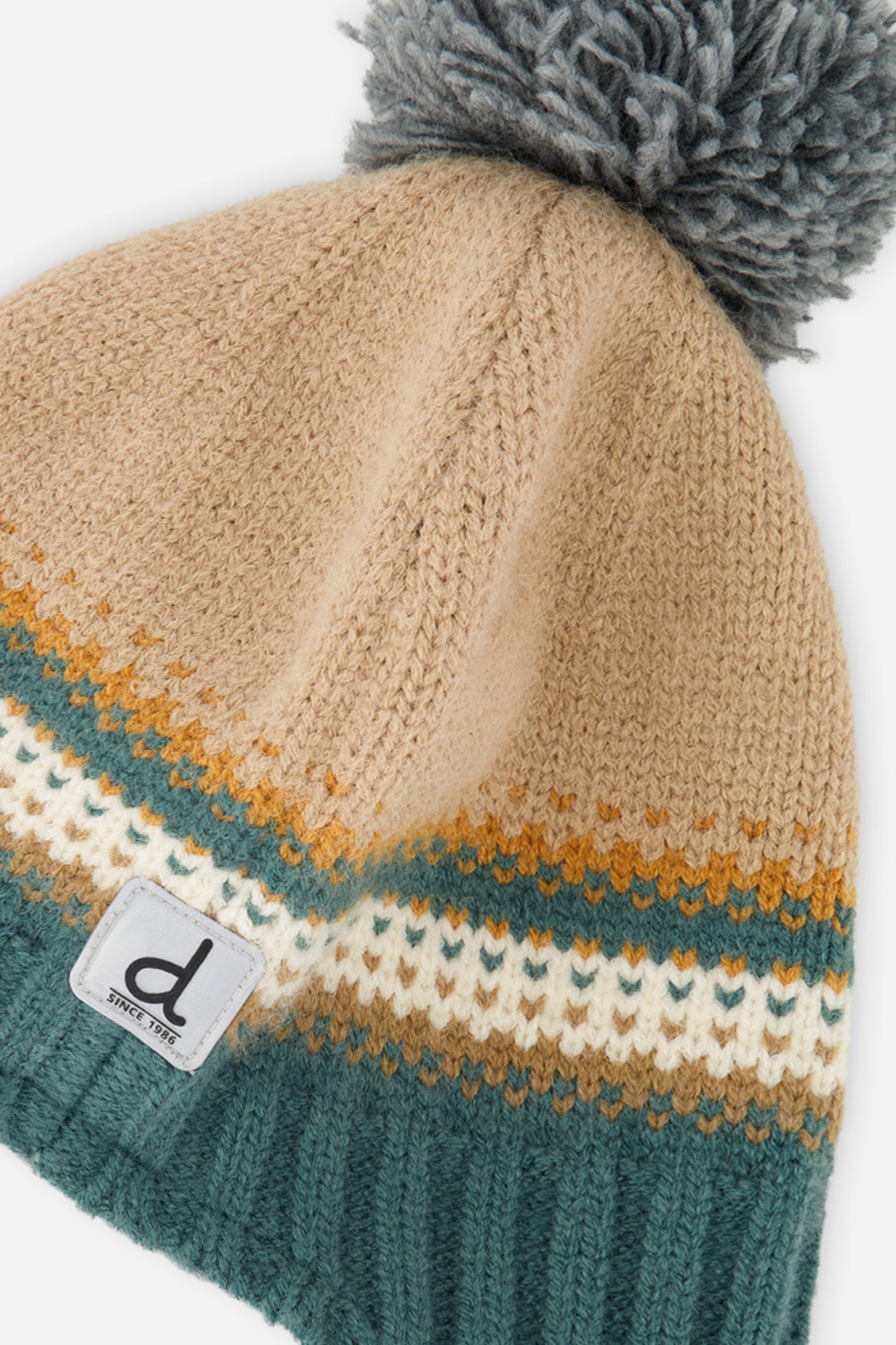 Baby Winter Peruvian Knit Hat With Pompom Beige And Green Jacquard - J10Z29B_1J076