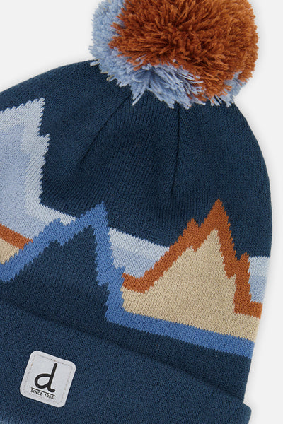 Winter Knit Hat With Pompom Blue Mountain Jacquard - J10Z30_1J075