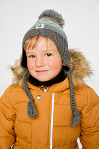 Baby Winter Peruvian Knit Hat With Pompom Grey And Blue Fair Isle