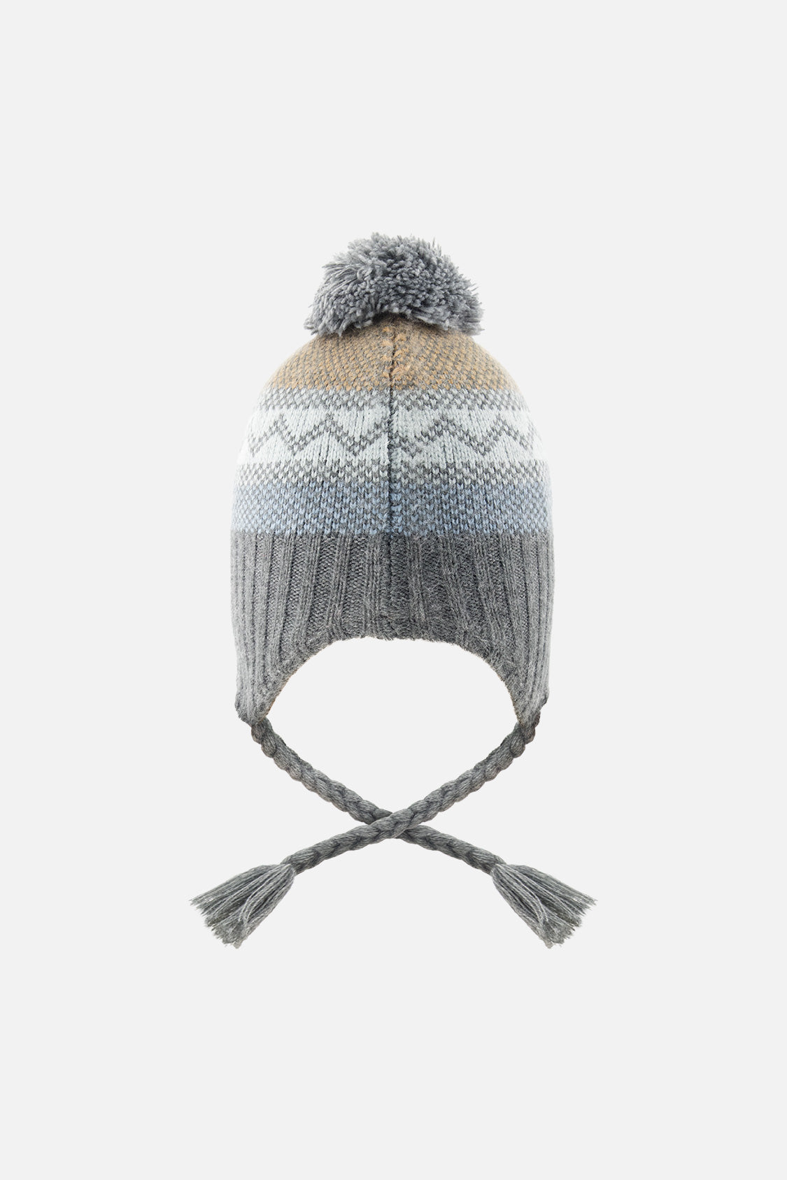 Baby Winter Peruvian Knit Hat With Pompom Grey And Blue Fair Isle - J10Z31B_1J069