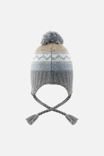 Baby Winter Peruvian Knit Hat With Pompom Grey And Blue Fair Isle - J10Z31B_1J069