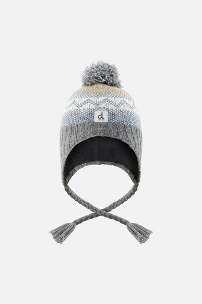 Winter Peruvian Knit Hat With Pompom Grey And Blue Fair Isle - J10Z31_1J069